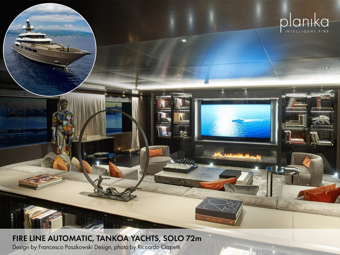 Двухметровый биокамин Planika FLA 3 Suite на роскошной 72-метровой яхте